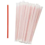 CIAO! 8.5" Red Plastic Giant Straw, 0.3" outside diameter (7.7mm), Paper Wrapped for Smoothies, Slushies and Sodas, 7200/case