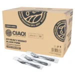 CIAO! Heavy Weight Black Polypropylene Fork Individually Wrapped (Case of 1,000)