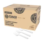 CIAO! Heavy Duty White Polypropylene Disposable Forks, Foodservice Bulk Pack – 1,000 Count