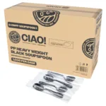 CIAO! Heavy Weight Black Polypropylene Soup Spoon Individually Wrapped (Case of 1,000)