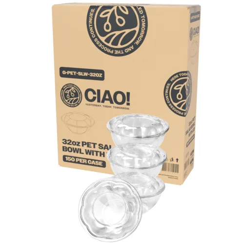 CIAO! 32 oz Clear PET Fruit and Salad Bowl with Rose Dome Lid (150/case)