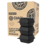 CIAO! 6"x6"x3" MFPP Black Hinged Container With Lid 1 Compartment (Case of 300)