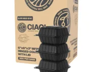 CIAO! 6"x6"x3" MFPP Black Hinged Container With Lid 1 Compartment (Case of 300)