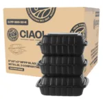 CIAO! 8"x8"X3" MFPP Black Hinged Container With Lid 3 Compartment (Case of 200)