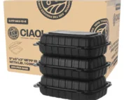 CIAO! 9"x6"x3" MFPP Black Hinged Container With Lid 1 Compartment (Case of 200)