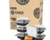 CIAO! 6"x6"x3" Polypropylene Black bottom with Clear Lid Hinged Container 1 Compartment Take Out Container, Microwavable, Recyclable and Reusable, (Case of 300)