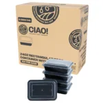 CIAO! Heavy Weight 24 oz Injection Molded Microwavable Black Rectangular Food Container with Lid (150/case)