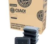 CIAO! 24oz Injection Molded Microwavable Black Rectangular Food Container With Lid (150/case)