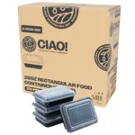 CIAO! Heavy Weight 28 oz Injection Molded Microwavable Black Rectangular Food Container with Lid (150/case)