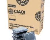 CIAO! 28 oz Injection Molded Microwavable Black Rectangular Food Container with Lid (150/case)