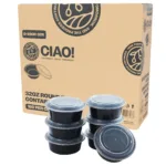 CIAO! Heavy Weight 32 oz Injection Molded Microwavable Black Round Food Container with Lid (150/case)