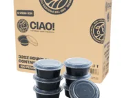 CIAO! 32oz Injection Molded Microwavable Black Round Food Container with Lid (150/case)
