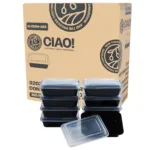 CIAO! Heavy Weight 32 oz Injection Molded Microwavable Black Rectangular Food Container with Lid (150/case)
