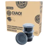 CIAO! Heavy Weight 38 oz Injection Molded Microwavable Black Round Food Container with Lid (150/case)