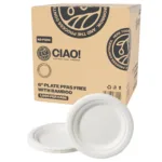 CIAO! 6" Heavy Duty Plate 100% Compostable Ecofriendly PFAS Free Unbleached Bagasse Natural White (Pack of 1,000)