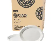 CIAO! 7.5"X10" Heavy Duty Oval Plate 100% Compostable PFAS Free made with Unbleached Bagasse Natural White (Pack of 500)