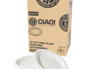 CIAO! 10"X12" Heavy Duty Oval Plate 100% Compostable PFAS Free Unbleached Bagasse Natural White (Pack of 500)