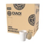CIAO! 10oz White Paper Hot Cup, Disposable, 90mm Diameter 1,000 Count