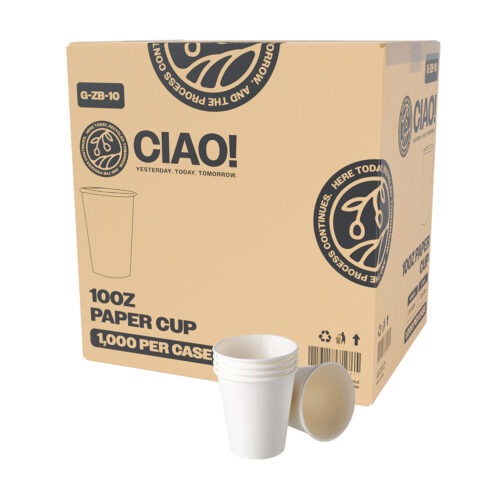 CIAO! 10oz White Paper Hot Cup, Disposable, 90mm Diameter 1,000 Count