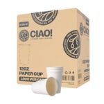 CIAO! 12oz White Paper Hot Cup, Disposable, 90mm Diameter 1,000 Count