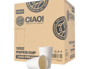CIAO! 12oz White Paper Hot Cup, Disposable, 90mm Diameter 1,000 Count