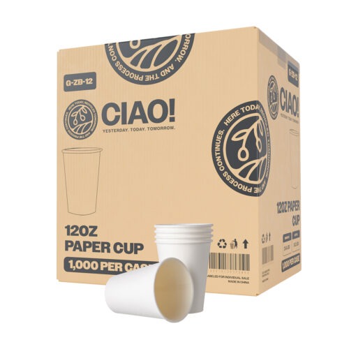 CIAO! 12oz White Paper Hot Cup, Disposable, 90mm Diameter 1,000 Count