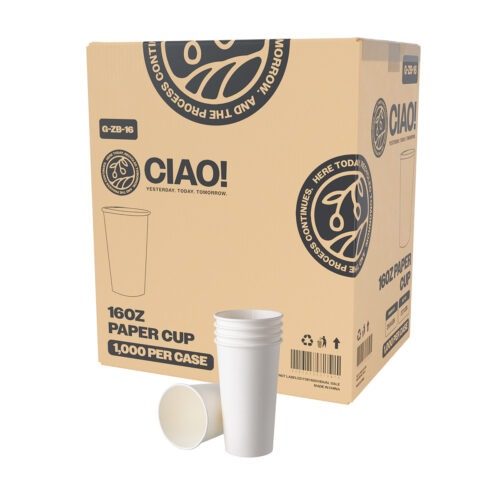 CIAO! 16oz White Paper Hot Cup, Disposable, 90mm Diameter 1,000 Count