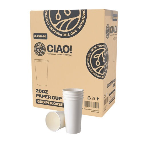 CIAO! 20oz White Paper Hot Cup, Disposable, 90mm Diameter 600 Count
