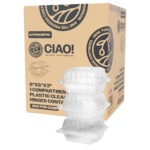 CIAO! 6"x6"x3" 1 Compartment PP Plastic Clear Hinged Container for Take Out (Case of 300)