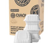 CIAO! 6″x6″x3″ MFPP White Hinged Container With Lid 1 Compartment (Case of 300)