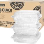 CIAO! 9"x9"x3" 3 Compartment PP Plastic Clear Hinged Container for Take Out (Case of 150)