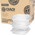 CIAO! 8"x8"x3" 3 Compartment PP Plastic Clear Hinged Container for Take Out (Case of 200)