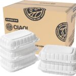 CIAO! 9"x6"x3" MFPP White Hinged Container With Lid 1 Compartment (Case of 200)