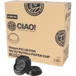 CIAO! 10-24 oz. (90mm) Coffee Cup Sipper Black Dome Lid, 1,000 Count