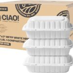 CIAO! 9"x9"x3" MFPP White Hinged Container With Lid 1 Compartment (Case of 150)
