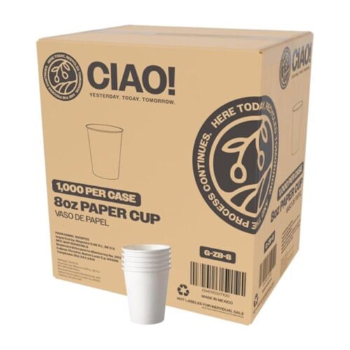 CIAO! 8oz White Paper Hot Cup, Disposable, 80mm Diameter 1,000 Count
