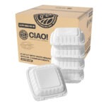 CIAO! 8"x8"X3" MFPP White Hinged Container With Lid 1 Compartment (Case of 200)