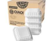 CIAO! 8″x8″x3″ MFPP White Hinged Container With Lid 3 Compartment (Case of 200)