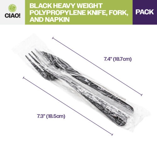 Black PP Heavy Weight 3 Kit Knife Fork Napkin Individually Wrapped