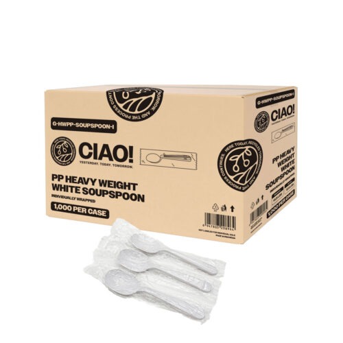 Heavy Weight White Polypropylene Soupspoon