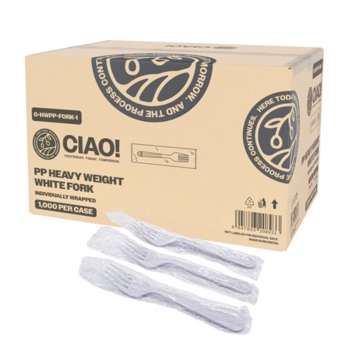 CIAO! Heavy Weight White Polypropylene Cutlery Individually Wrapped (Case of 1,000)