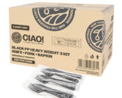 Black PP Heavy Weight 3 Kit Knife Fork Napkin Individually Wrapped