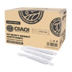 CIAO! 7.3" White Knife Heavy Weight Polypropylene Individually Wrapped (Case of 1,000)