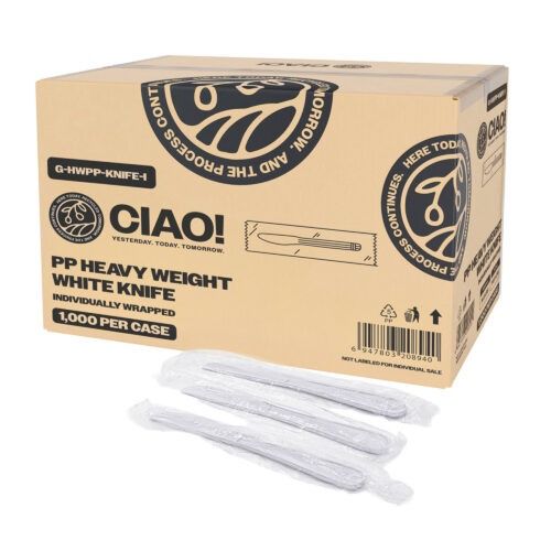 CIAO! Heavy Weight Polypropylene Cutlery Individually Wrapped White Knife
