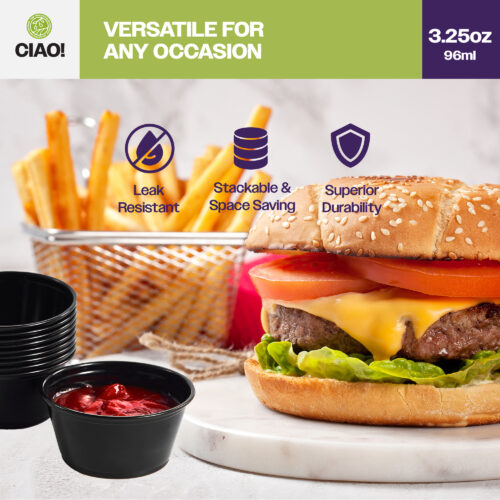 Disposable Black Plastic Portion Cups – 3.25 oz (Pack of 2,500)
