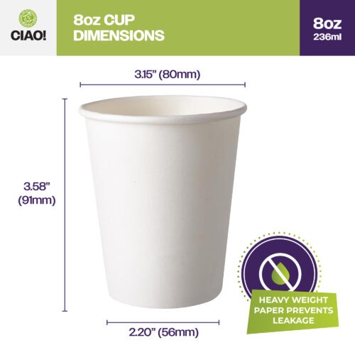 CIAO Packaging 8 oz White Paper Hot Cup