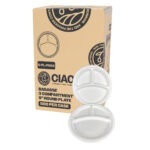 CIAO! 9" Heavy Duty Plate 3 compartment 100% Compostable PFAS Free Unbleached Bagasse Natural White (Pack of 500)