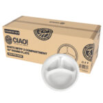 CIAO! 10" MFPP 3 Compartment Heavy Weight Plastic Plate White (Case of 400)