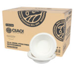 CIAO! 12oz Heavy Duty Bowl 100% Compostable Ecofriendly PFAS Free Unbleached Bagasse Natural White Pack of 500
