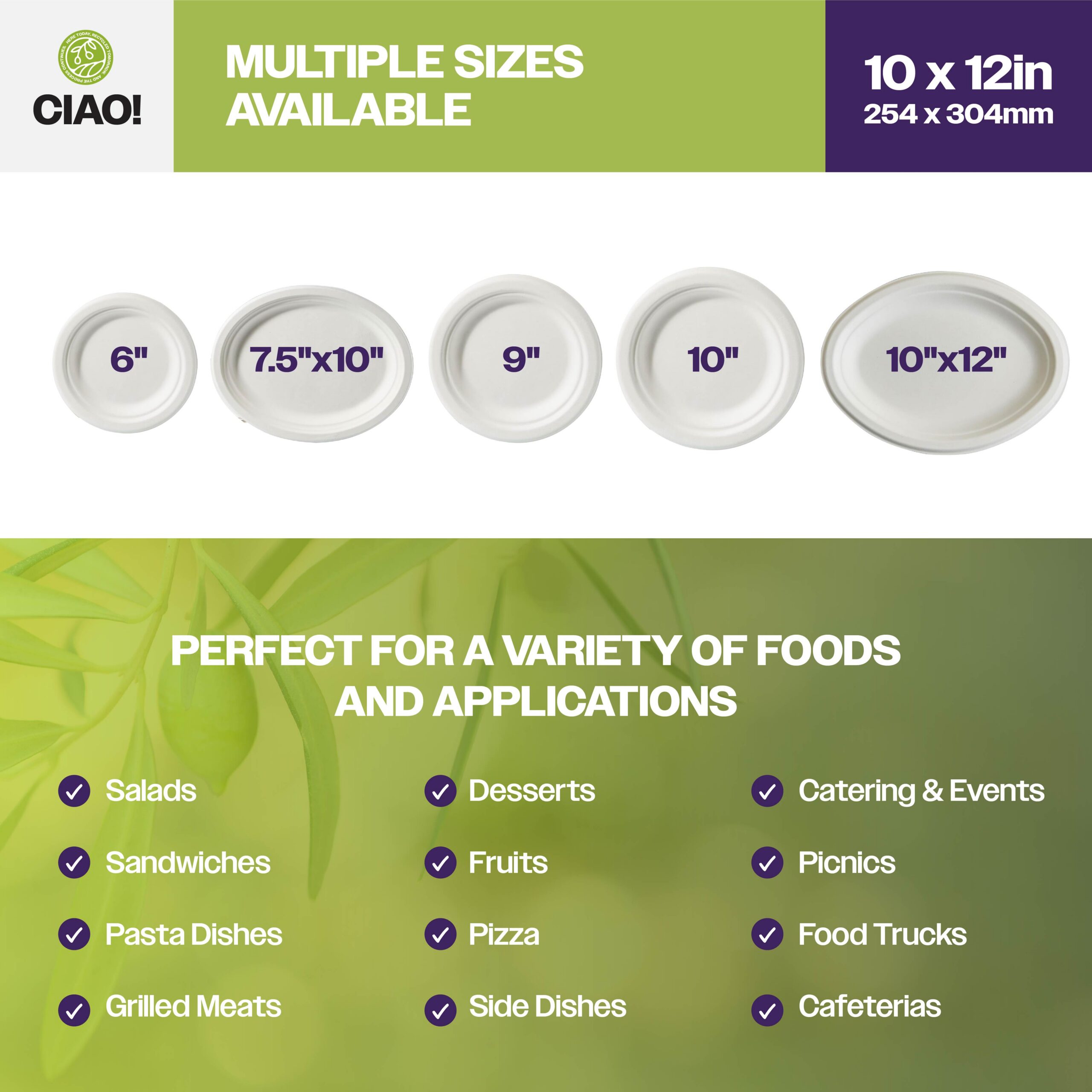 CIAO! 10"X12" Heavy Duty Oval Plate 100% Compostable PFAS Free Unbleached Bagasse Natural White (Pack of 500) - Image 5